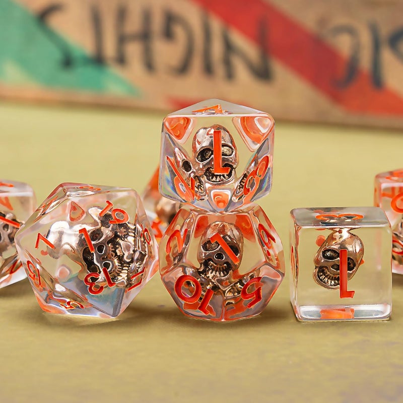 weyano D&D Resin Dice Set, Skull Polyhedral Dice for Dungeons and Dragons, RPG, MTG DND 7-DIE (D4, D6, D8, D10, D12, D20, D%) for Ages 15 and Up - Image 5